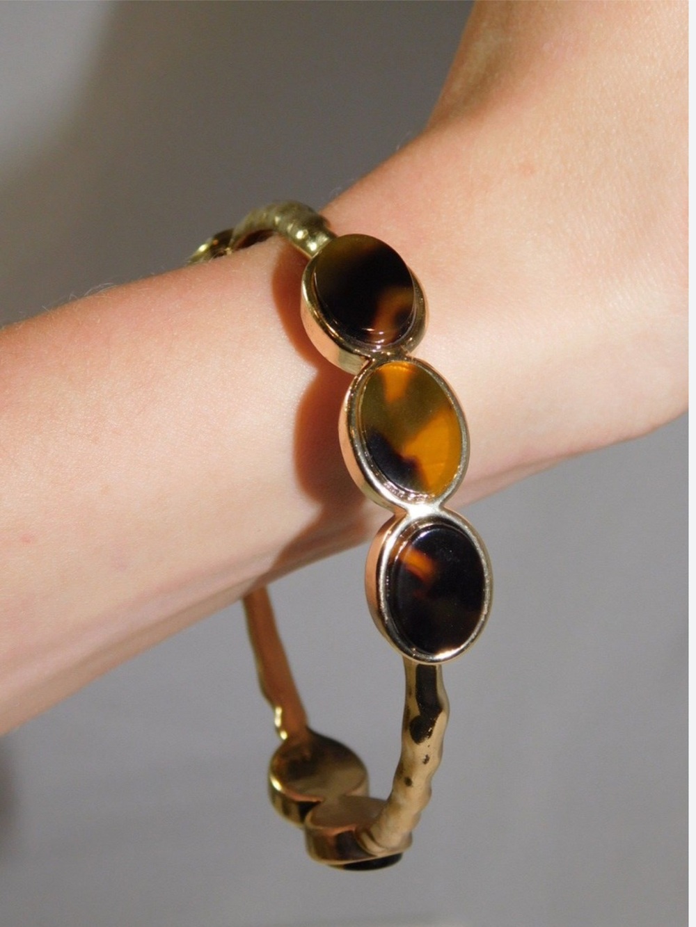 Gold Plated Bracelet Bangles with Tortoise Shell Accents